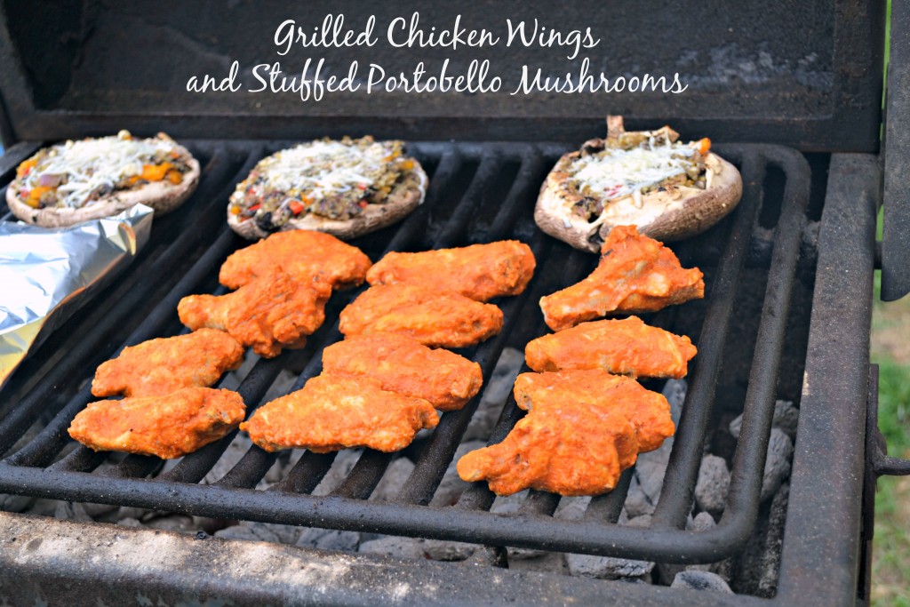 Grilled Hot Wings with Stuffed Portobello Mushrooms #SoFab