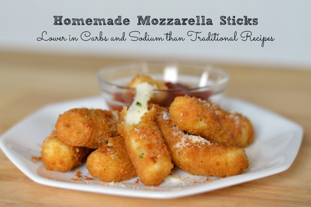 Homemade Mozzarella Sticks that are lower in carbs and sodium than traditional recipes #SoFab