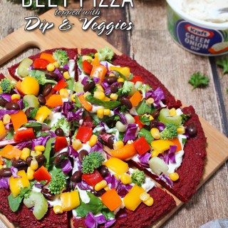 Beet Pizza with Dip Sauce, Vegetables, and Bean