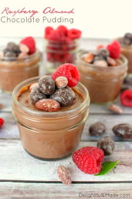 Chocolate Pudding Cups with Raspberry and Almonds