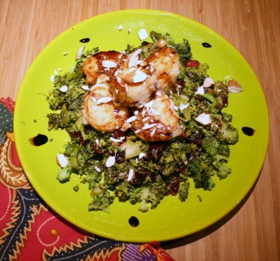 healthy recipe,Seared Scallops on a Broccoli Salad with a Balsamic Reduction