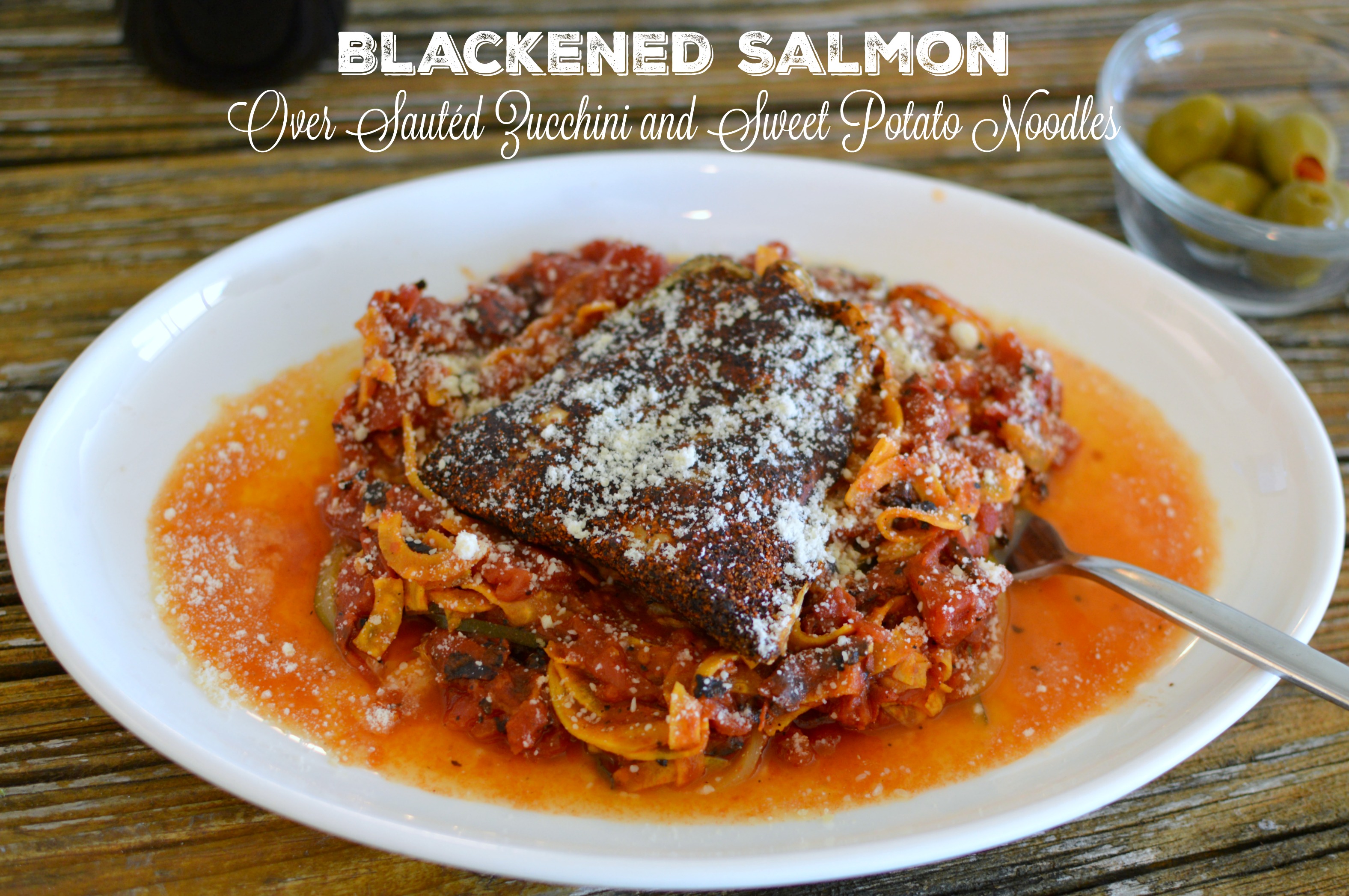 Healthy Blackened Salmon Dish with Sweet Potato Noodles