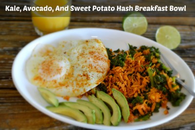 Kale, Avocado, and Sweet Potato hash breakfast bowl