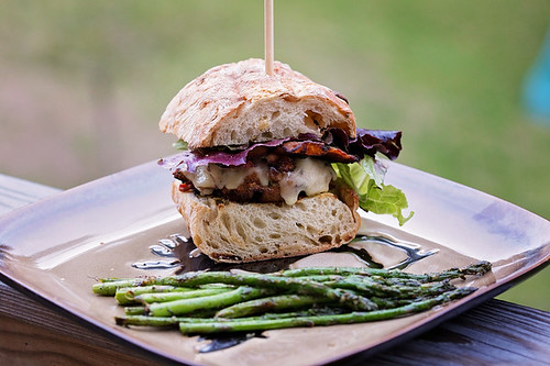 Garden Vegetable Turkey Burgers with Grilled Asparagus