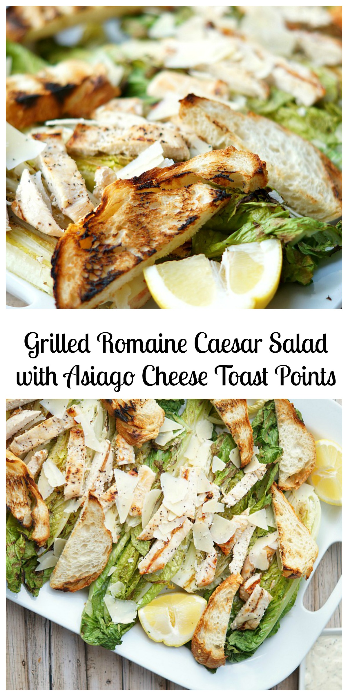 Grilled Romaine Caesar Salad with Asiago Cheese Toast Points 