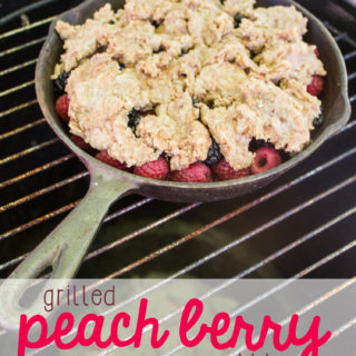 Looking for an easy, fresh, seasonal grilled dessert? This peach berry cobbler features seasonal summer fruit, with peaches and berries, and is cooked on the grill so you don't have to heat up your house making it.