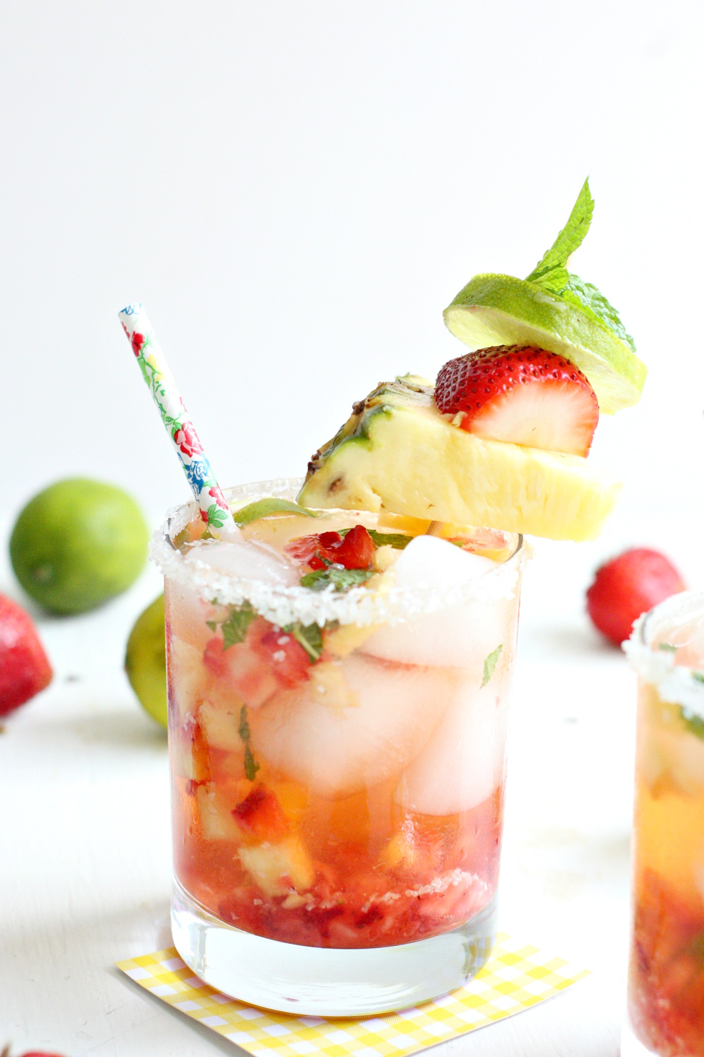 strawberry pineapple mocktail with lime and mint