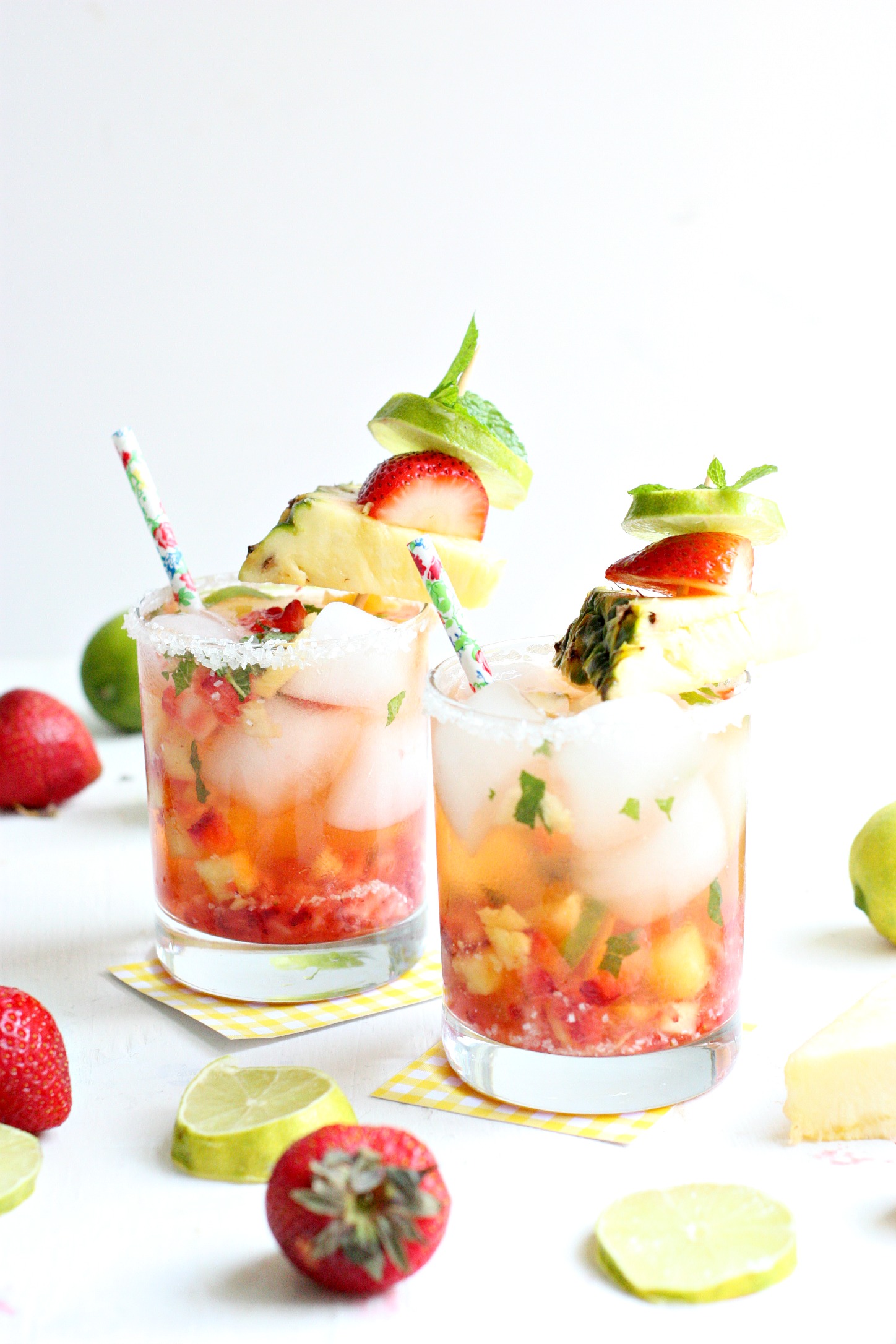 Sparkling Strawberry Pineapple Mocktail with Mint and Lime