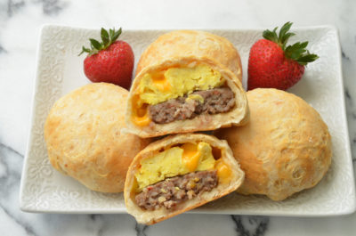 These 5-ingredient Sausage Egg Stuffed Breakfast Biscuits make mornings less hectic. This make-ahead breakfast is an easy recipe that makes meal prep a snap!