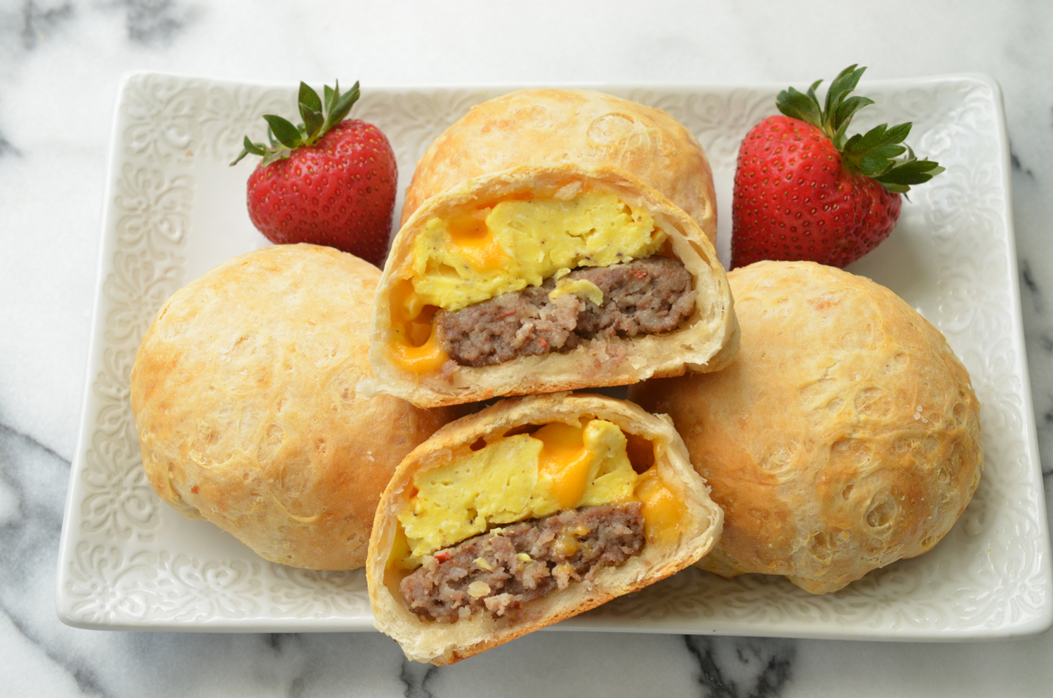 Sausage Egg and Cheese Stuffed Breakfast Biscuits