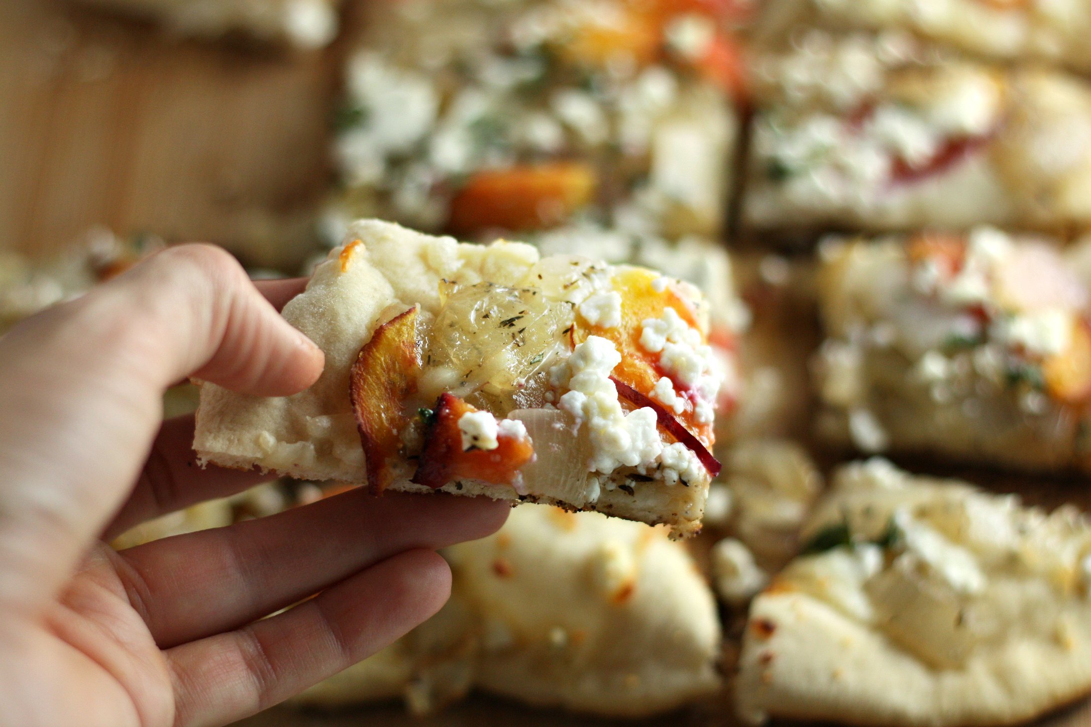 grilled peach and goat cheese pizza