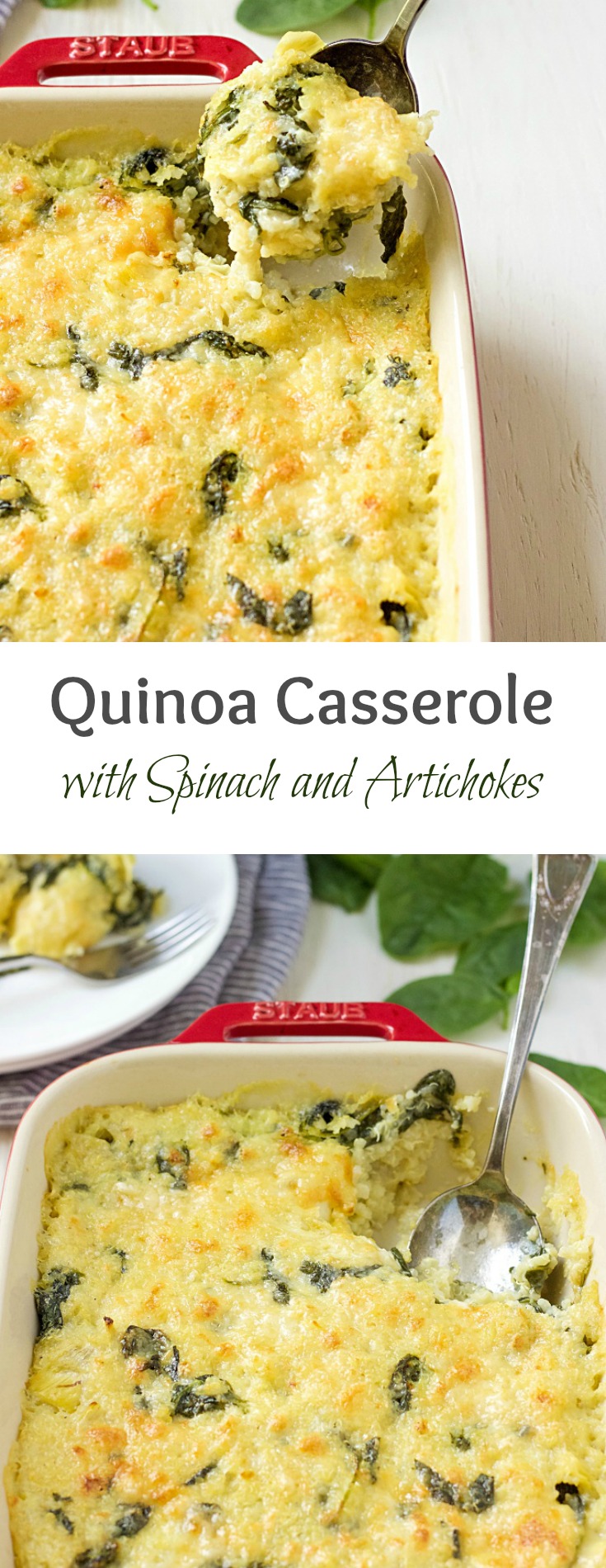 Healthy Quinoa Casserole with spinach and artichokes