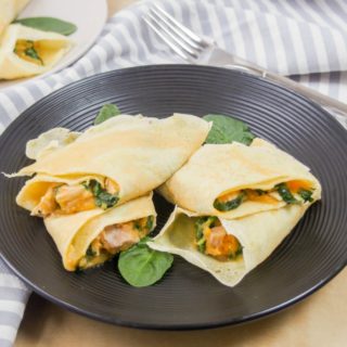 turkey spinach crepes with sweet potato sauce