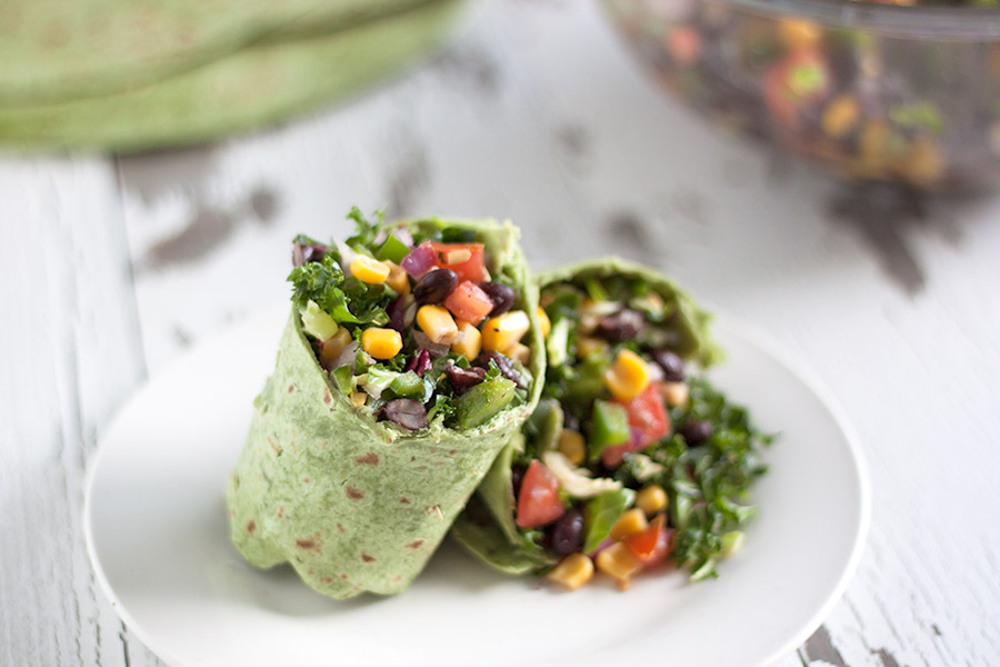 Brussel Sprouts, Kale, & Black Bean Salsa Spinach Wrap