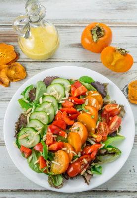 Enjoy this Persimmon Salad with homemade Persimmon Vinaigrette Dressing all winter long when Persimmons are in season.
