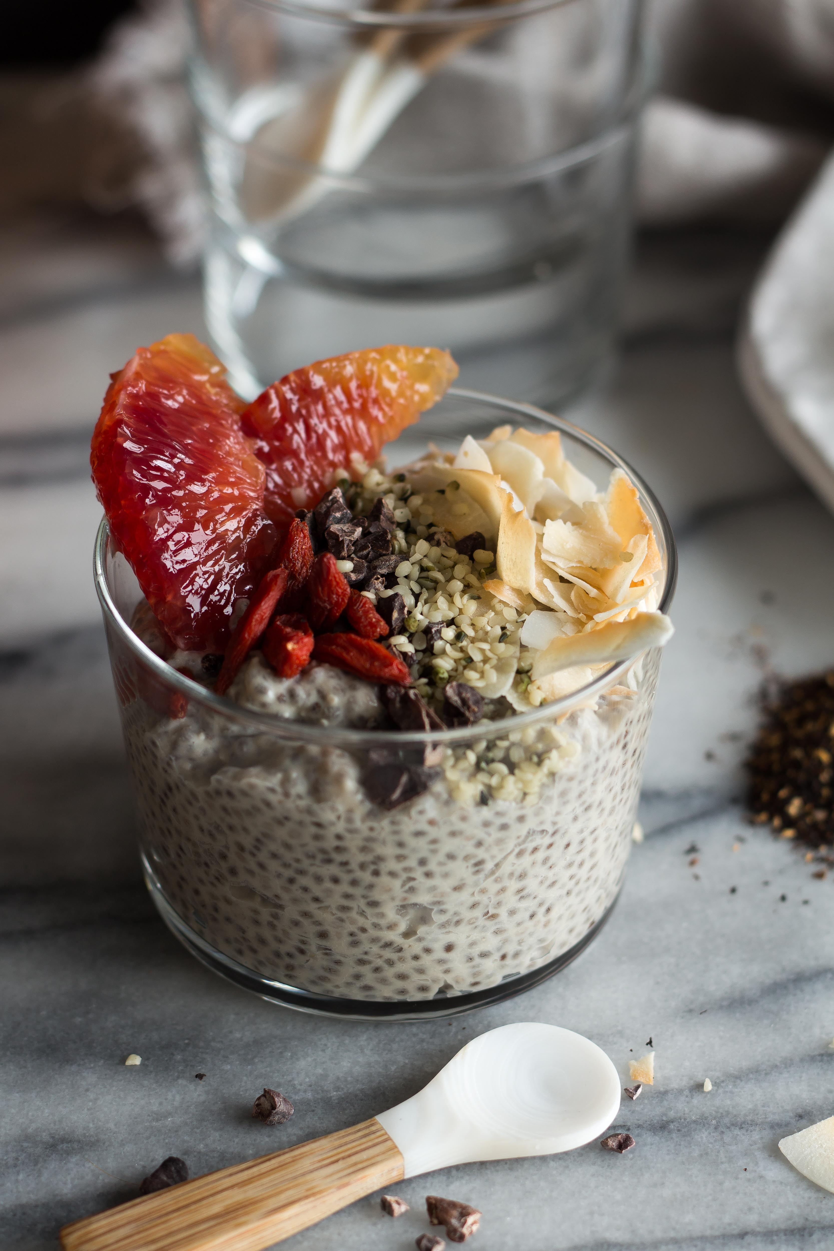 Start the day with a wonderfully healthy Coconut Chai Chia Pudding recipe made with blissful chai tea, steeped-coconut milk, then topped with a myriad of super foods, including chia seeds.