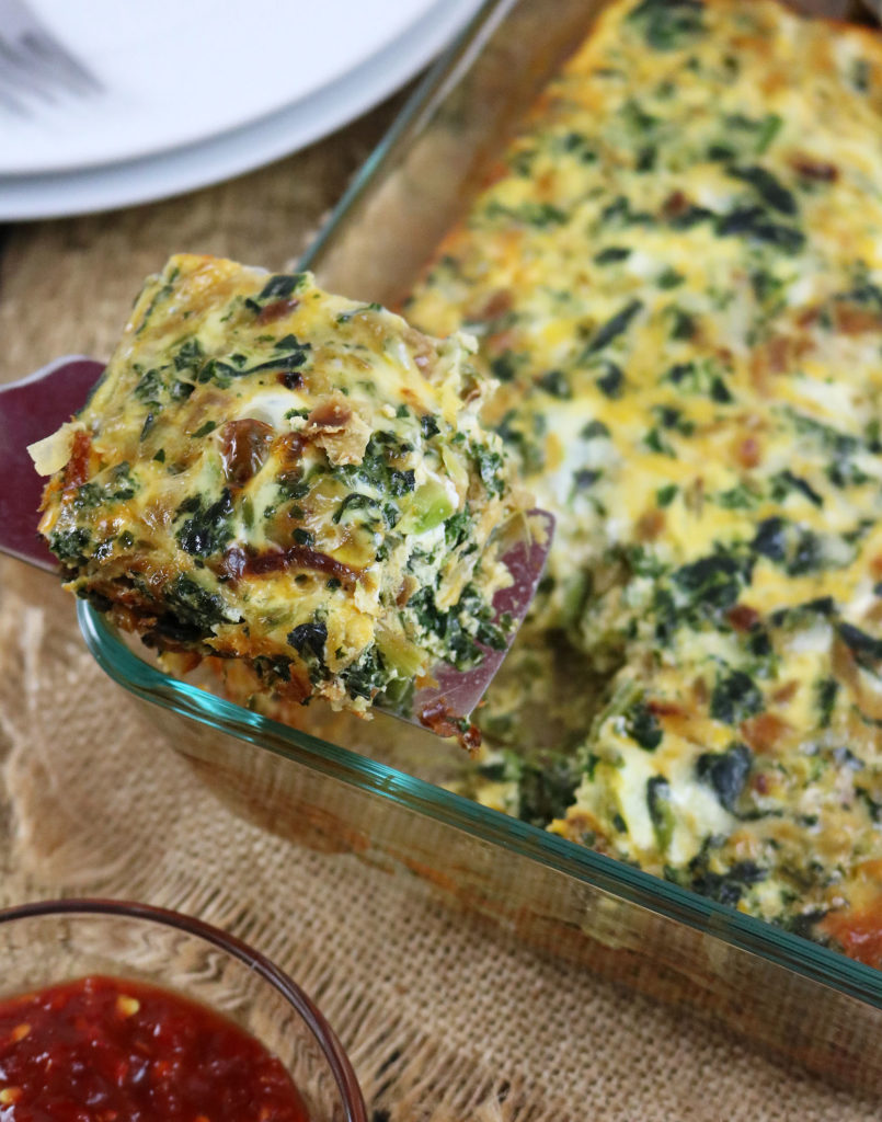 Start your weekend with a savory spin by making this Kale Egg Breakfast Bake packed full of caramelized onions and fresh ginger.