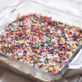 These blissful White Chocolate Rice Cereal Treats elevate a classic family recipe by adding elegant white chocolate and a generous amount of spring-inspired sprinkles.