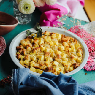 This unique Scalloped Pineapple Casserole recipe is sweet version of bread stuffing, laced with fresh pineapple, that is the perfect side dish for Easter.