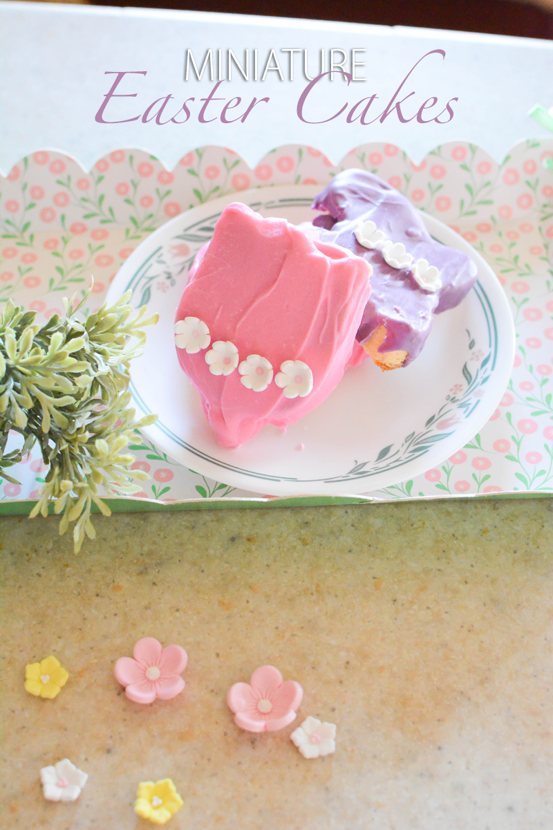 These simple, crafty Miniature Easter Cakes are a festive way to celebrate with family. Made with store-bought pound cake, these semi-homemade cakes are the perfect size for small hands to decorate.