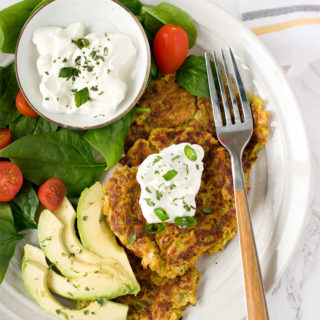 Smashed chickpeas zucchini fritters protein breakfast bowl
