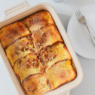 This Caramel Brioche Baked French Toast is a make-ahead breakfast that’s perfect for busy mornings or a Sunday brunch. Made the night before, this one-pan meal just needs to be popped into the oven when it’s time for breakfast!