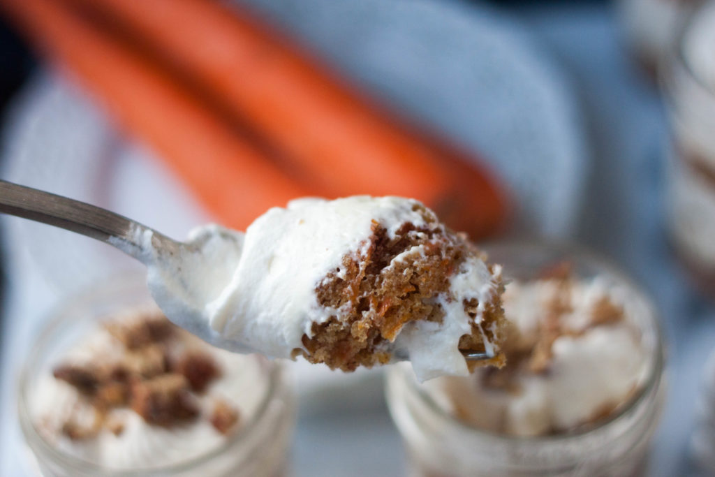 These Mini Carrot Cheesecake Trifles are made with delightful layers of carrot cake, no bake cheesecake, toasted pecans, and homemade whipped cream. Simple to make, single-serve portions, and perfect for your Easter gathering!