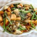 This healthy Chicken Asparagus Sweet Potato Skillet is full of tender chicken, and family friendly vegetables. It's the perfect one-pan dish to satisfy your family on busy weeknights.