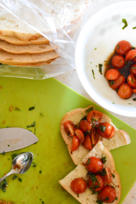 Get the most of your spring bounty by making this Farmers Market Bruschetta Toast with fresh tomatoes, fragrant basil, and a splash of oil and vinegar.