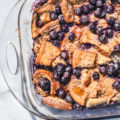 Keep things on the lighter side this Mother's Day with a skinny Blueberry French Toast Casserole made with egg whites, unsweetened almond milk, and berries.