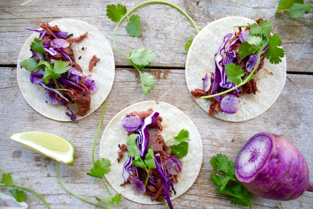 These Korean BBQ Tacos look like they're made with delicious, tender pulled pork, but they are actually made using jackfruit. This vegan delight is a healthier version of your favorite tacos that will impress even the meat lovers in your life!