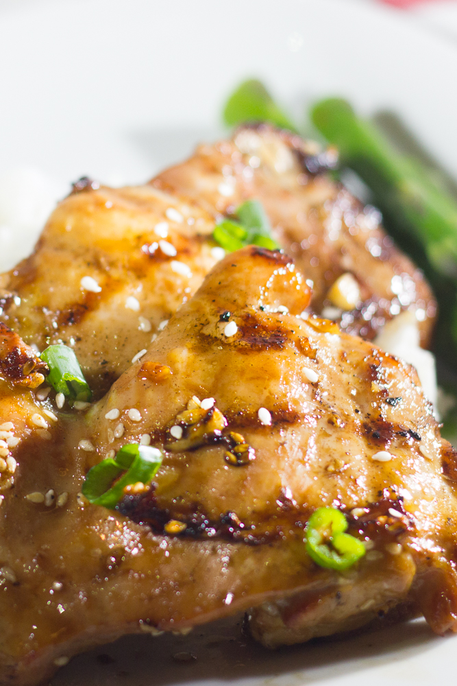 Grilled Soy Garlic Chicken Thighs with Sesame Seeds