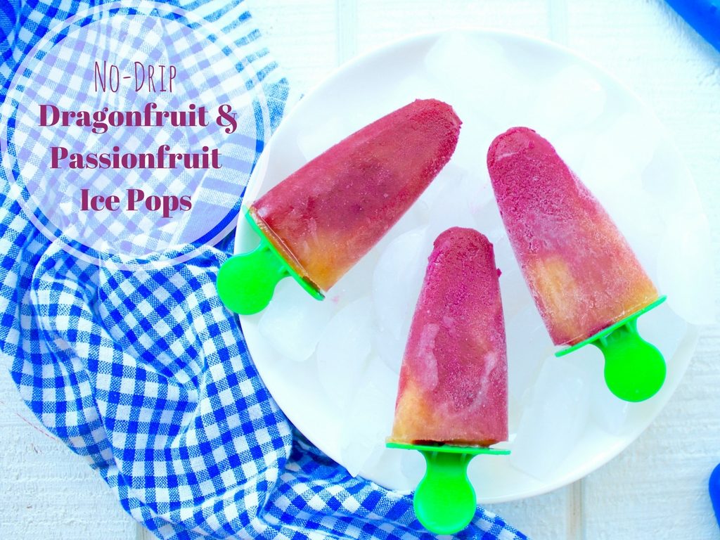 Kick back, relax, and don't worry about cleaning up after your kids with these delicious No-Drip Dragon Fruit Passion Fruit Ice Pops! A simple, but special, ingredient makes this tropical treat mess-free and stress-free.