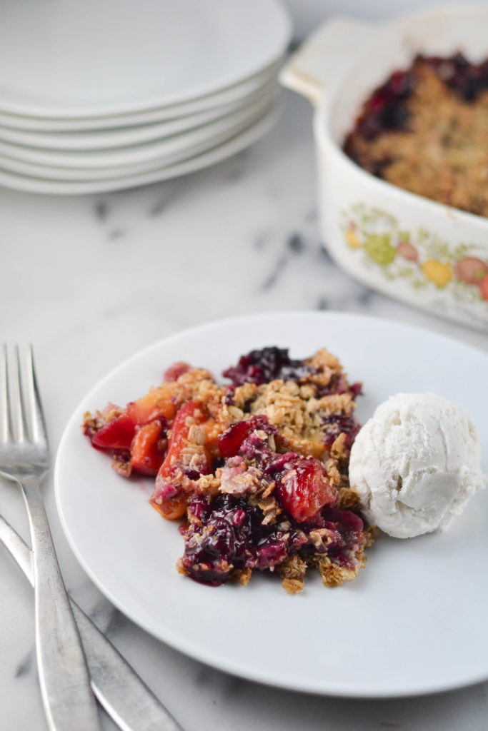 This Gluten-Free Blackberry Peach Crumble is so simple to make, you'll be wanting to make it all year long for all of your entertaining. Fresh and flavorful, this is a delightful dessert!