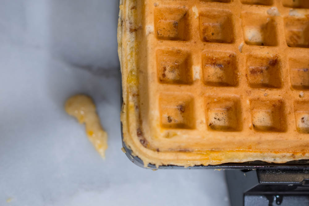 Show dad your appreciation this year when you bring him this Cheesy Bacon Chicken and Waffles in bed. The trick to great chicken and waffles is getting the batter perfect!