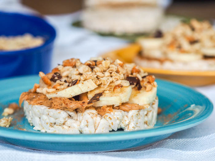 These super simple Peanut Butter Rice Cake Stacks with Granola make for the perfect kid-friendly summer snack. Ready in minutes, healthy, gluten-free, and vegan.