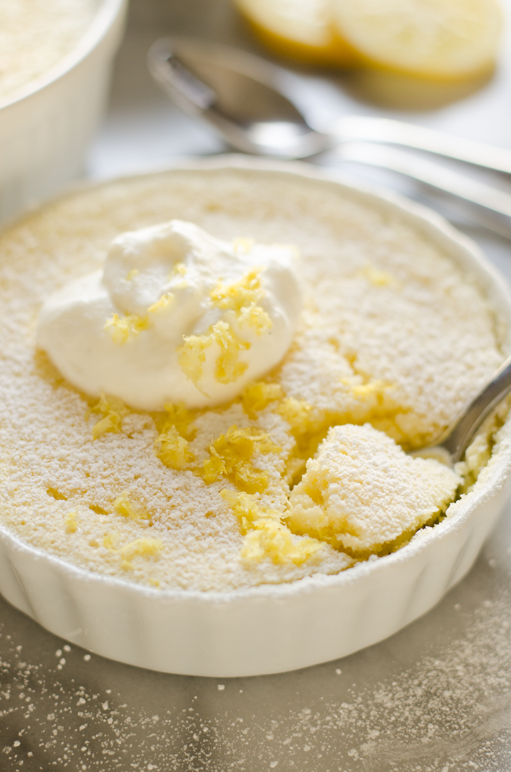 These fancy Lemon Soufflé Pudding Cakes are a single-serve dessert that takes less than an hour to make. The perfect date night mini dessert that’s also great for entertaining guests.