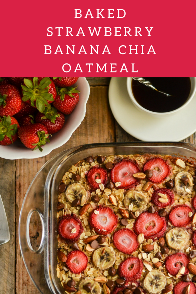 This Baked Strawberry Banana Chia Oatmeal is packed with fresh, healthy ingredients. So simple to make, it's the perfect seasonal breakfast recipe!