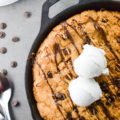 If you have been searching for a tasty, vegan, and gluten-free dessert to share with friends, stop right now! This GF Stuffed Chocolate Chip Cookie Skillet full of peanut butter and chia seeds has your name written all over it.