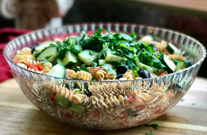 Easy and Healthy Greek Pasta Salad - Vegan and Oil-Free