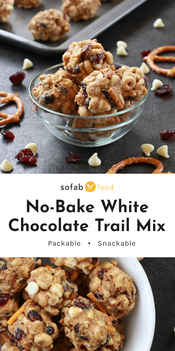 The perfect balance of sweet, salty, and crunchy; there's no way you can't fall in love with these easy, No-Bake White Chocolate Trail Mix Bites at first bite! The perfect snack to add to your kid-friendly charcuterie board.