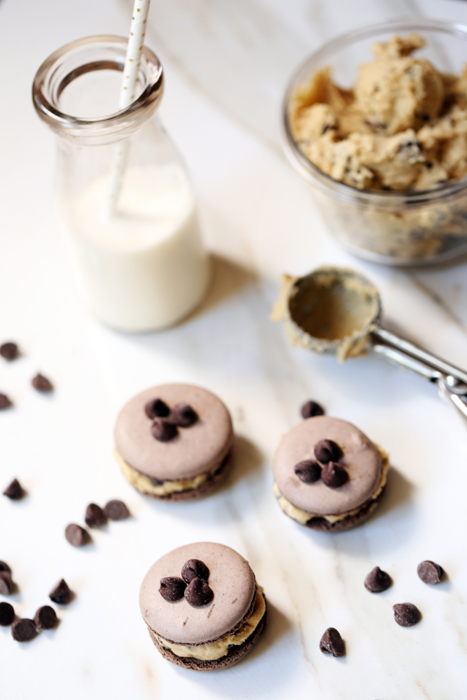 Chocolate Chip Cookie Dough Macarons are the perfect cheat day treat! If you are entertaining friends, this is the decadent dessert you need to serve!