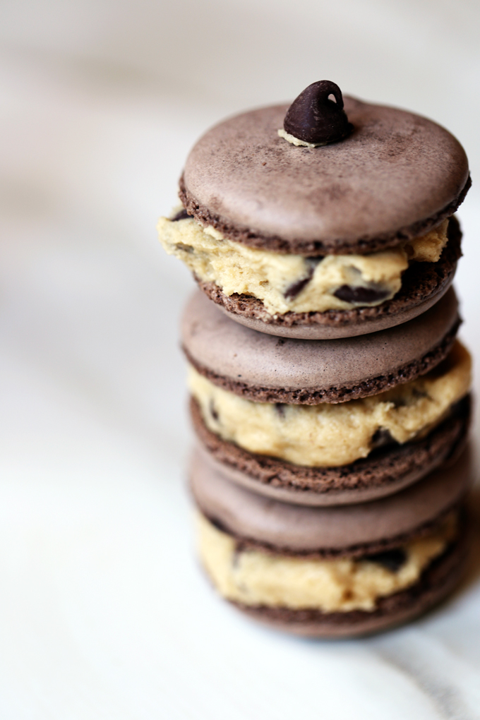 Chocolate Chip Cookie Dough Macarons are the perfect cheat day treat! If you are entertaining friends, this is the decadent dessert you need to serve!