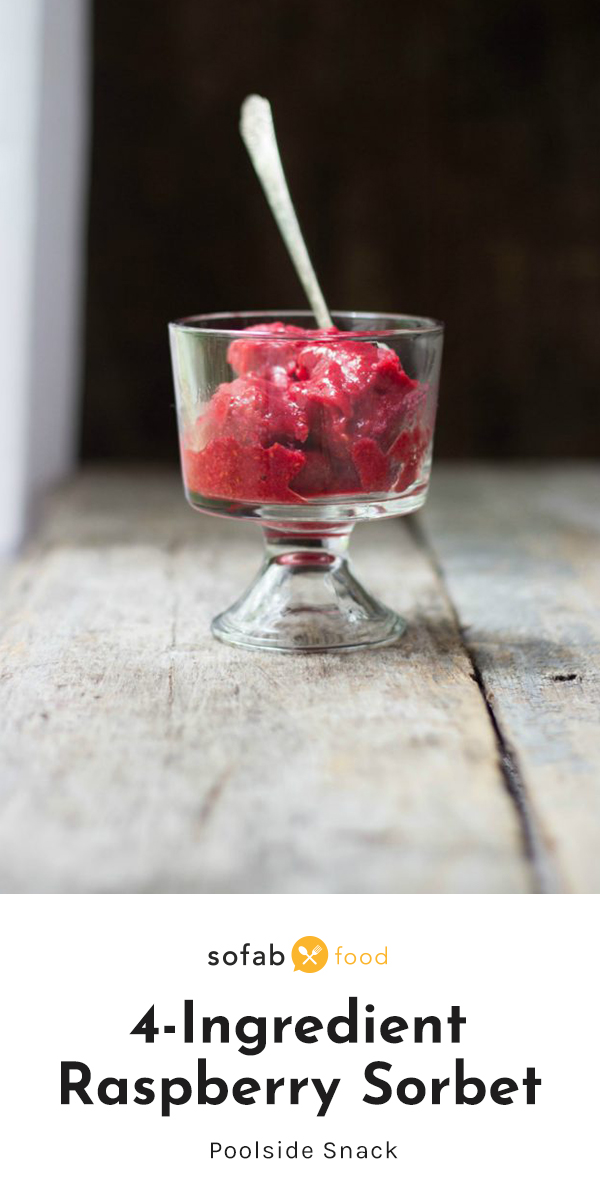 This beautiful 4-Ingredient Raspberry Sorbet recipe couldn't be simpler to make. Made with fresh farmers market finds, the base recipe can be followed to create a variety of flavor combinations!