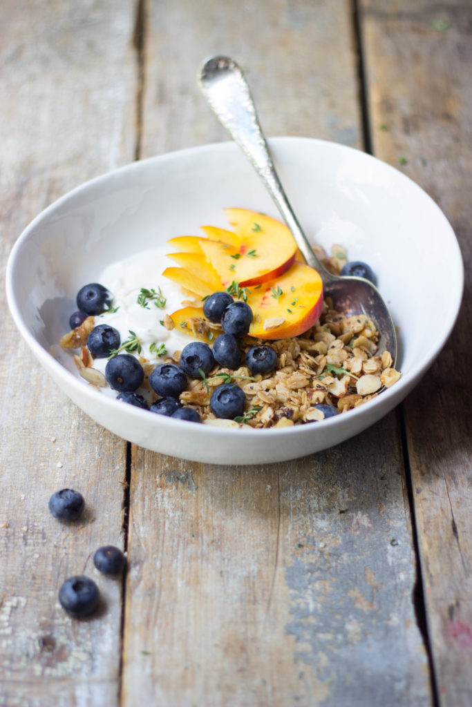 Visit your local farmers market for fresh, seasonal fruit so you can make these surprisingly simple and delightfully stunning Nutty Maple Granola Yogurt Bowls for brunch.