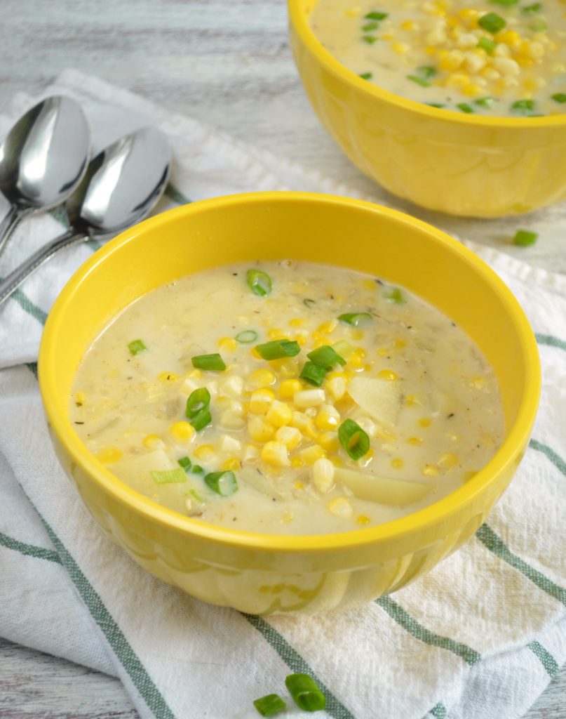 This Vegetarian Corn and Potato Chowder for Two is the perfect sized pot of fresh summery goodness for a date night. A meal like this is perfect for the end of summer, when the days are still warm, but the nights begin to cool off as fall quickly approaches!