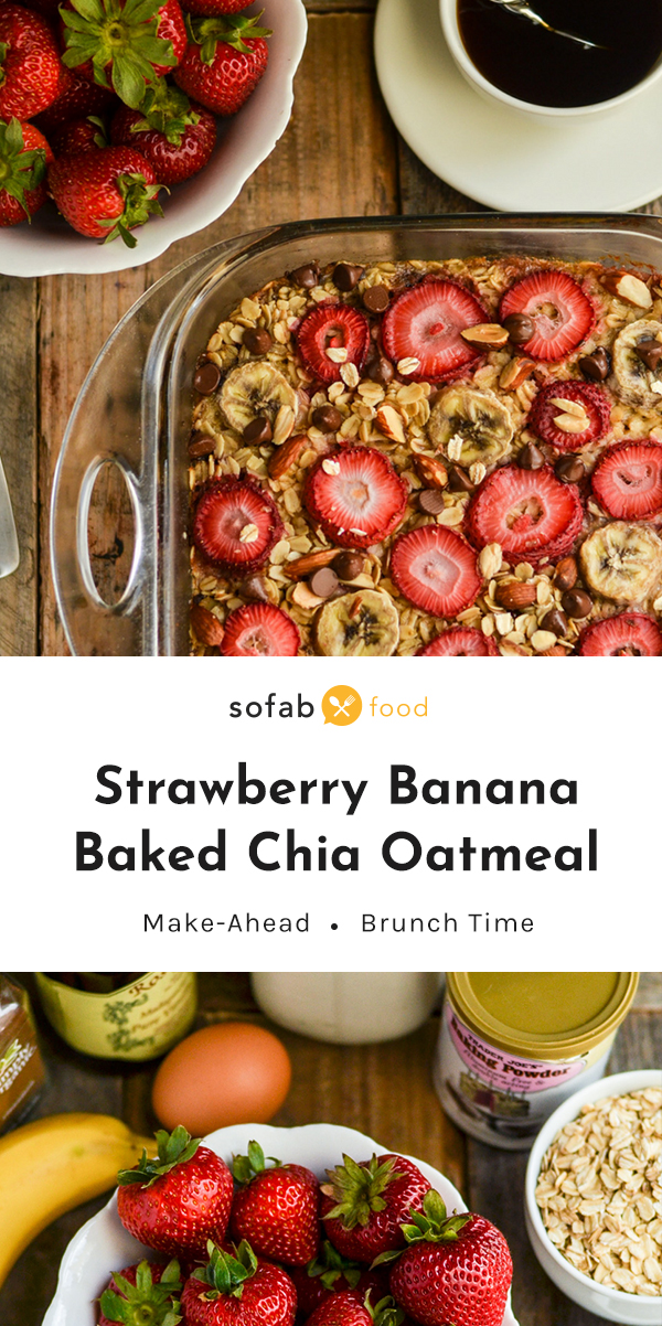 This Baked Strawberry Banana Chia Oatmeal is packed with fresh, healthy ingredients. So simple to make, it's the perfect seasonal breakfast recipe!