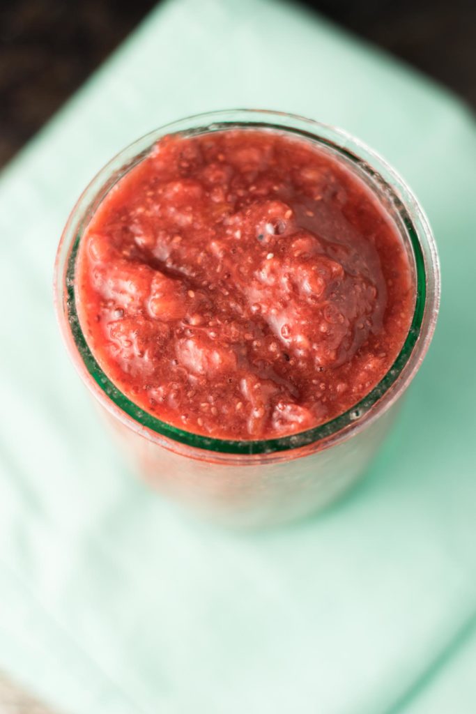 Step aside boring lunch! This Strawberry Rhubarb Chia Seed Jam turns an ordinary PB&J into an extraordinary lunch full of flavor and health benefits. This jam is thickened with chia seeds and sweetened with maple syrup.