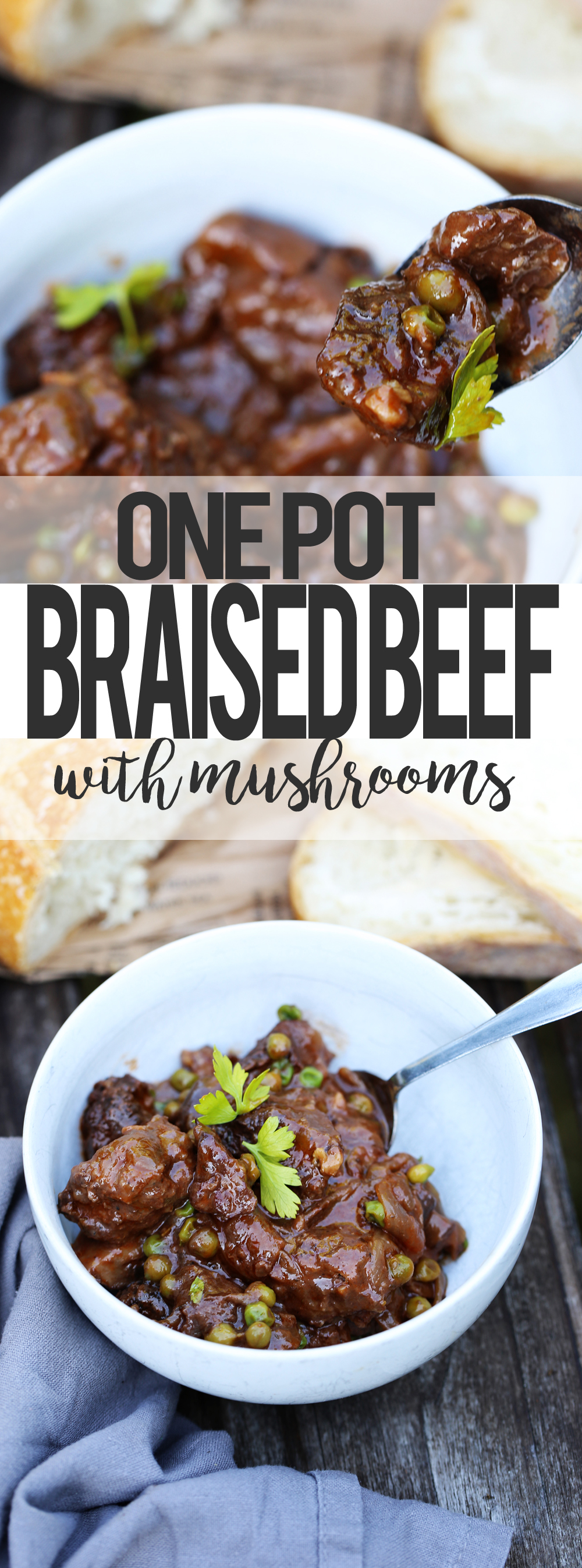 There's nothing better than easy comfort food recipes on a busy weeknight. This One-Pot Braised Beef with Mushrooms is sure to become your new favorite comfort food at the very first bite!
