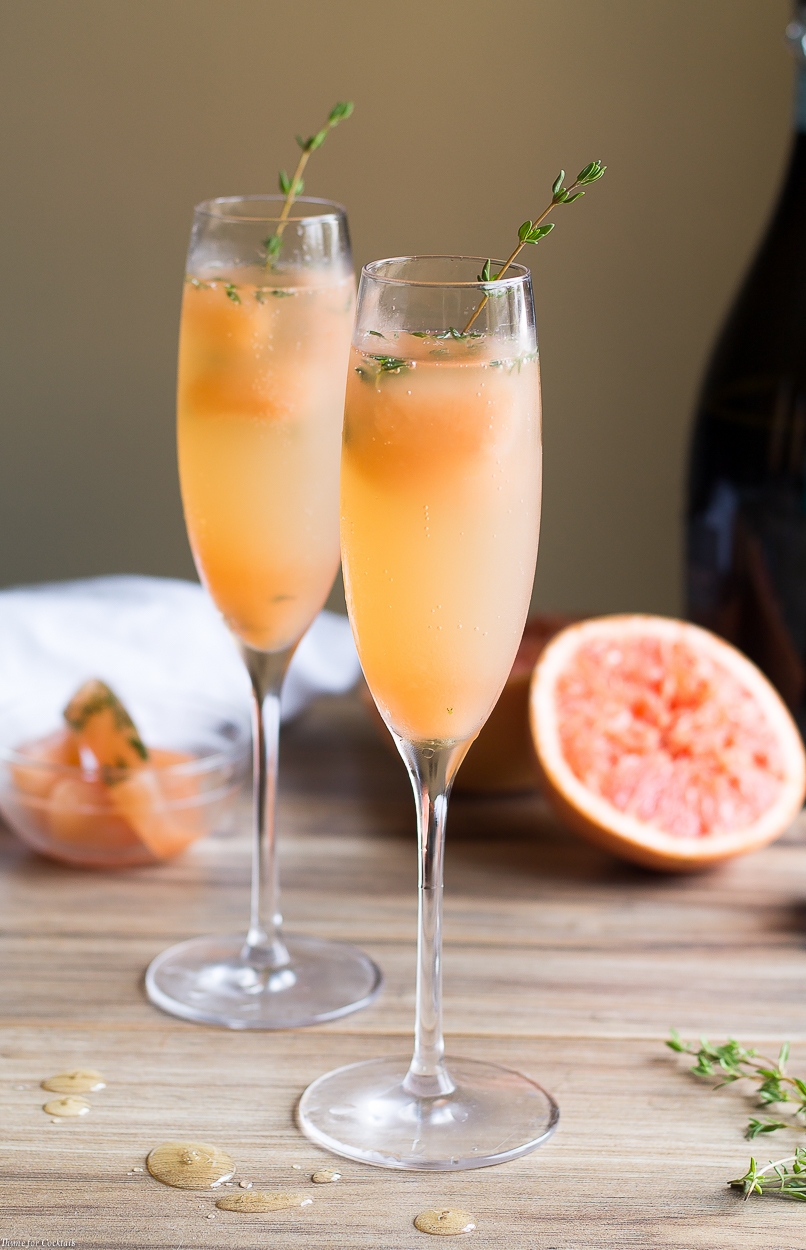 Elevate your at-home Sunday Brunch experience when you whip up this 4-Ingredient Grapefruit Thyme Mimosa. The secret to this cocktail will impress your friends and delight their senses!